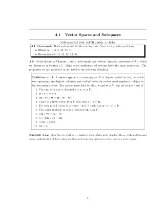 4.1  Vector Spaces and Subspaces  McDonald Fall 2018, MATH 2210Q, 4.1 Slides 4.1 Homework : Read
