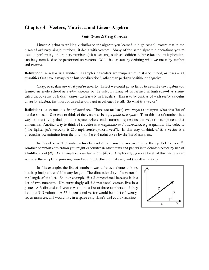 chapter 4 vectors matrices and linear algebra