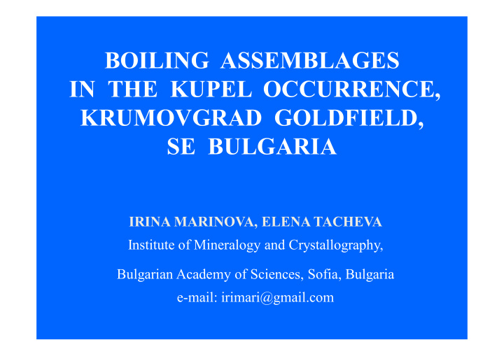 boiling assemblages in the kupel occurrence krumovgrad