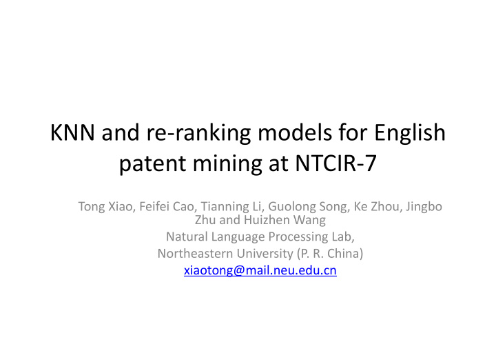 knn and re ranking models for english knn and re ranking