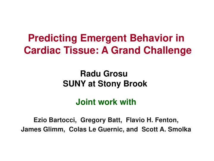 predicting emergent behavior in cardiac tissue a grand