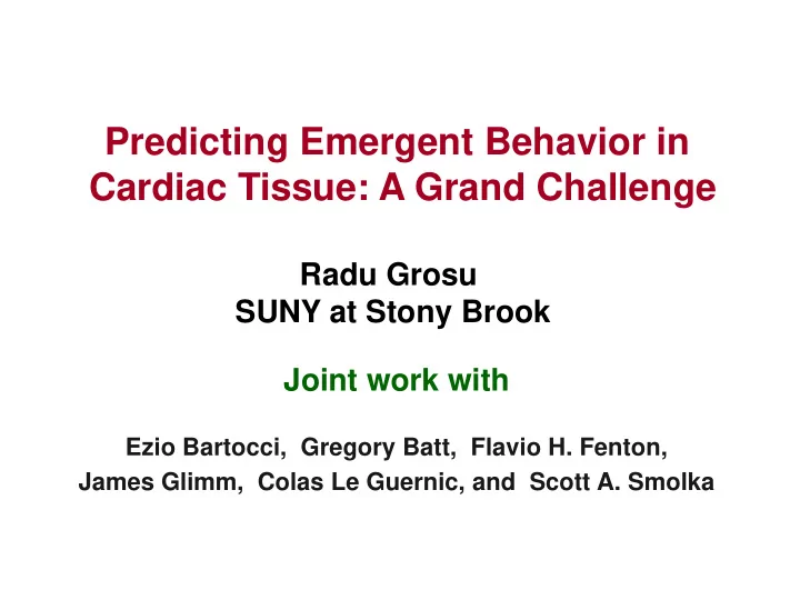 predicting emergent behavior in cardiac tissue a grand