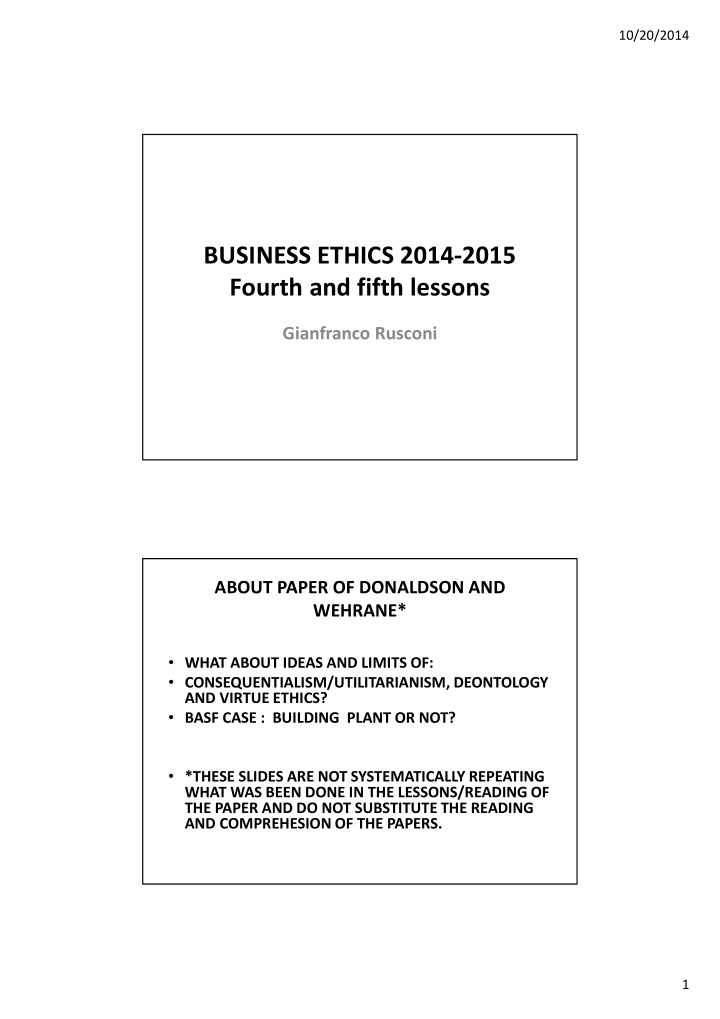 business ethics 2014 2015 fourth and fifth lessons