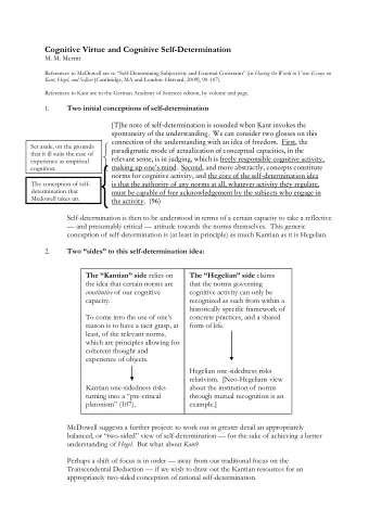 Cognitive Virtue and Cognitive Self-Determination  M. M. Merritt References to McDowell are to