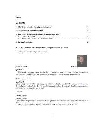 Contents  1  The virtues of first order categoricity in power  1  2  Axiomatization vrs