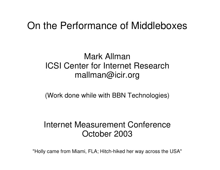 on the performance of middleboxes