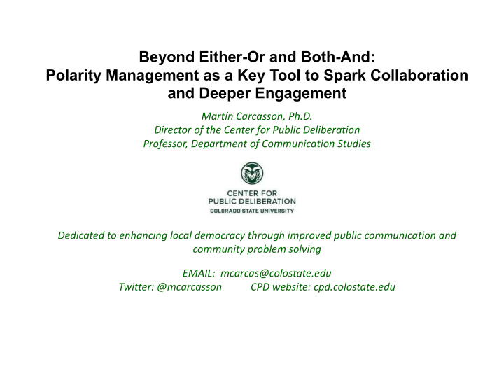 beyond either or and both and polarity management as a