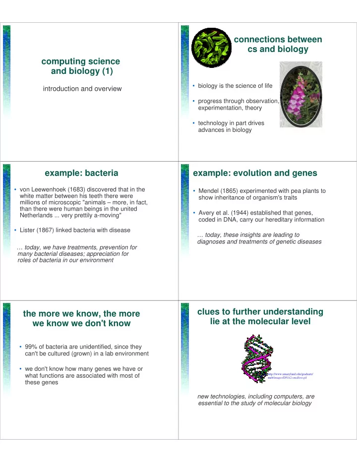 connections between cs and biology computing science and