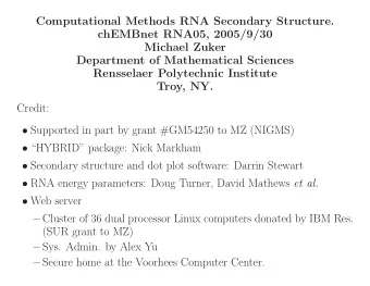 Computational Methods RNA Secondary Structure.  chEMBnet RNA05, 2005/9/30  Michael Zuker