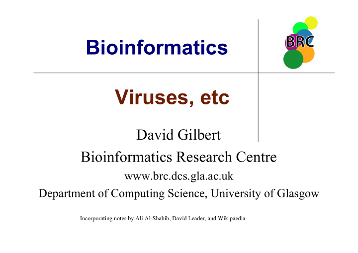 bioinformatics viruses etc