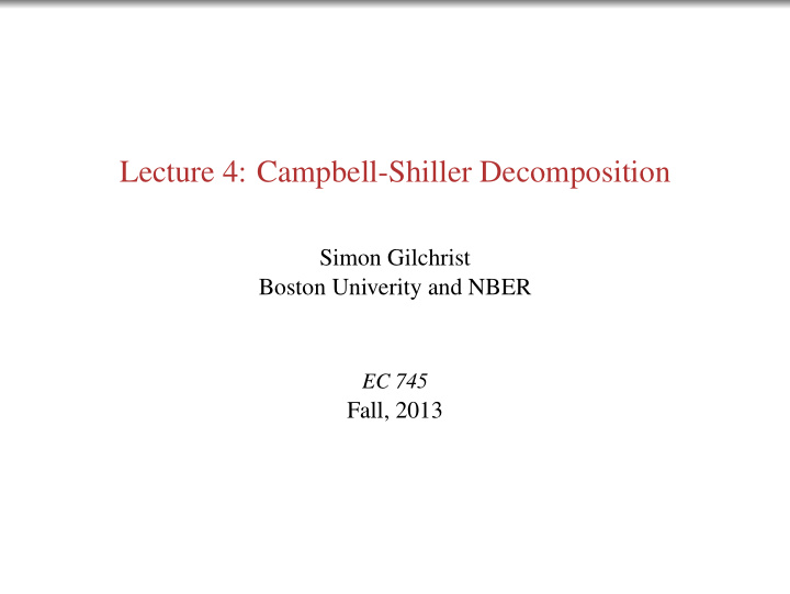 lecture 4 campbell shiller decomposition