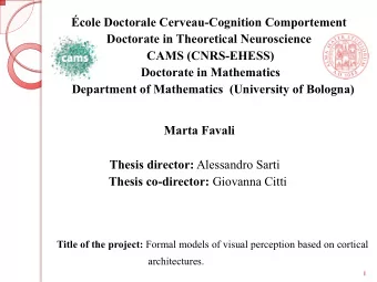 Marta Favali Thesis director: Alessandro Sarti Thesis co-director: Giovanna Citti Title of the
