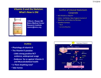Vitamin D and the Skeleton:  Conflict of Interest Statement-  Whats New is Old  Corporate  NO