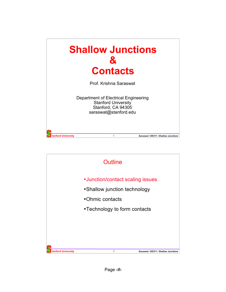 shallow junctions contacts