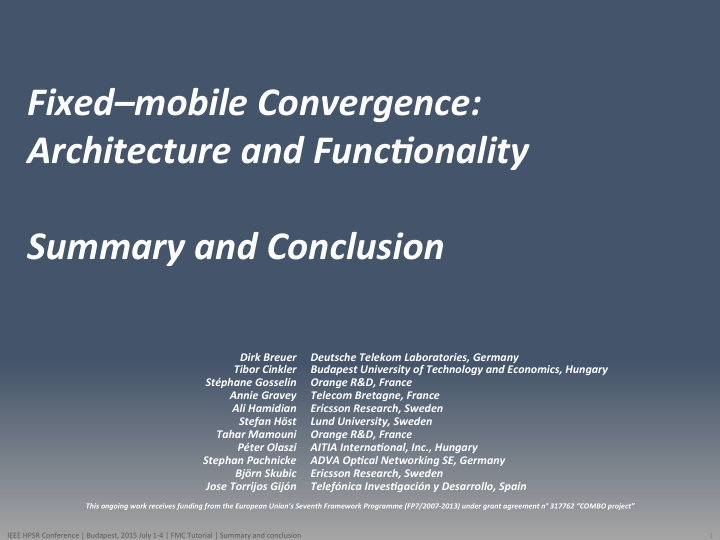 fixed mobile convergence architecture and functonality