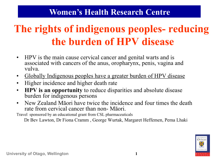 women s health research centre the rights of indigenous