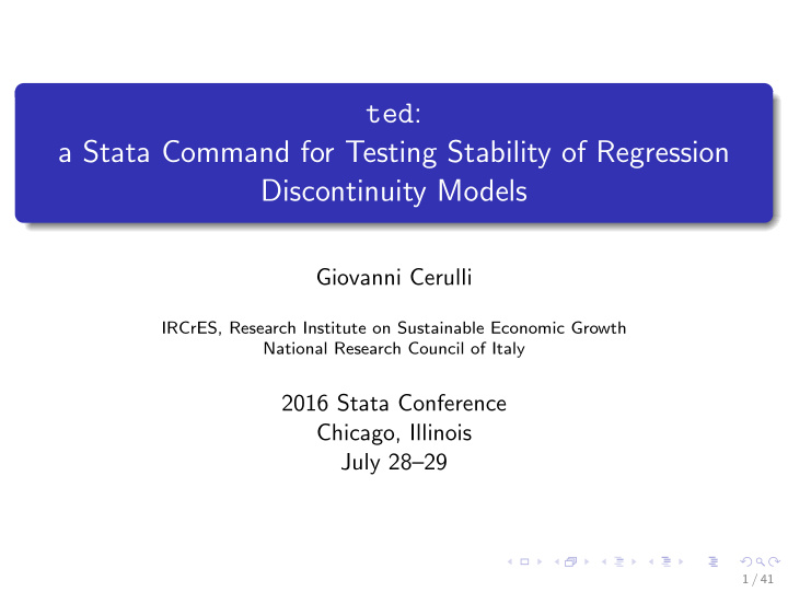 ted a stata command for testing stability of regression