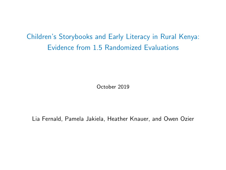 children s storybooks and early literacy in rural kenya