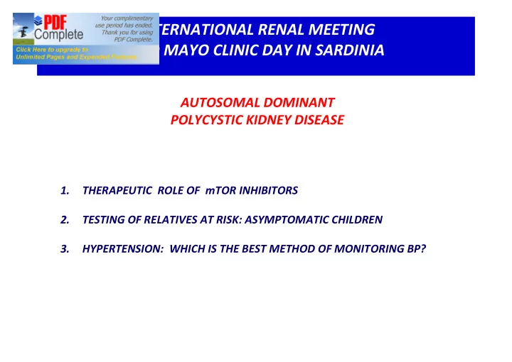 international renal meeting and mayo clinic day in