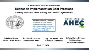 Telehealth Implementation Best Practices  Sharing practical ideas during the COVID-19 pandemic  RCC