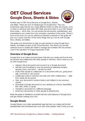 OET Cloud Services  Google Docs, Sheets &amp; Slides  Another part of OET Cloud Services is Google