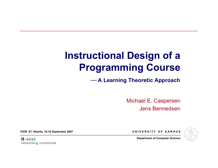 instructional design of a programming course