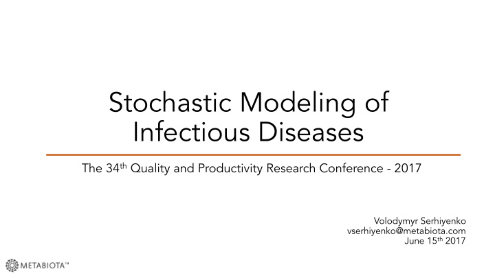 stochastic modeling of infectious diseases