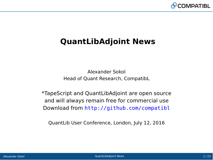 quantlibadjoint news