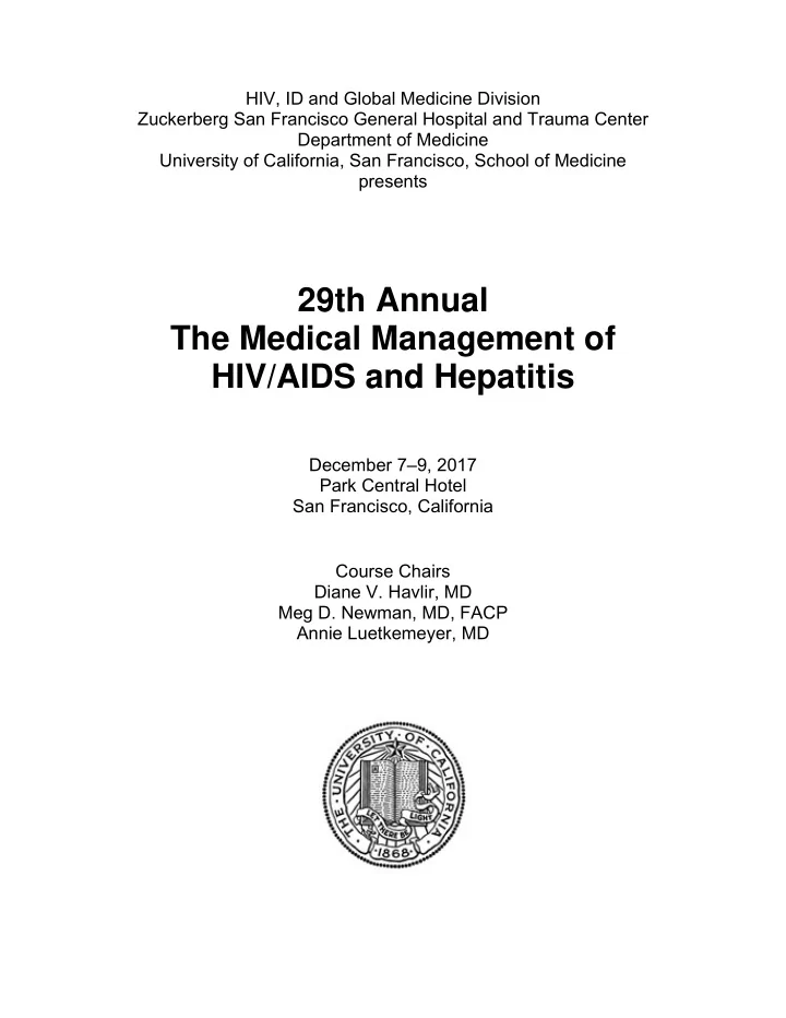 29th annual the medical management of