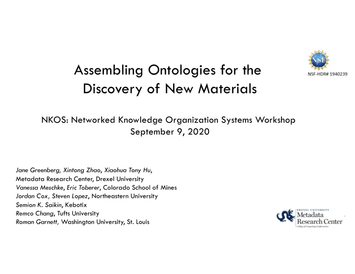 assembling ontologies for the discovery of new materials