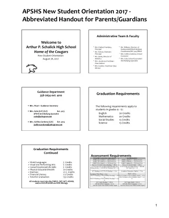 APSHS New Student Orientation 2017 -  Abbreviated Handout for Parents/Guardians  Administrative