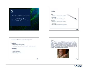 Outline  Knee  Shoulder and Knee Injections   Indications for Injections/Aspirations