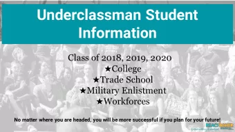 Underclassman Student  Information  Class of 2018, 2019, 2020  College  Trade School