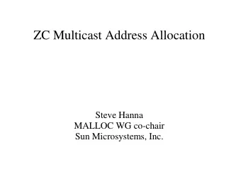 ZC Multicast Address Allocation  Steve Hanna  MALLOC WG co-chair  Sun Microsystems, Inc.  Outline