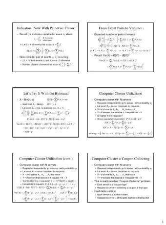 1  Product of Expectations  The Dance of the Covariance  Let X and Y are independent random