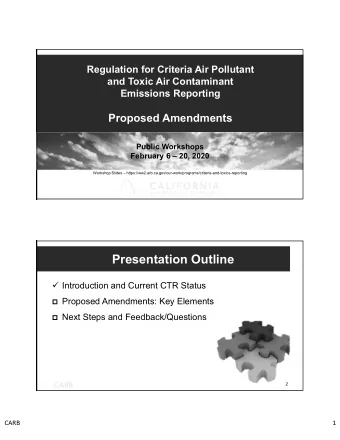 Presentation Outline  Introduction and Current CTR Status  Proposed Amendments: Key Elements