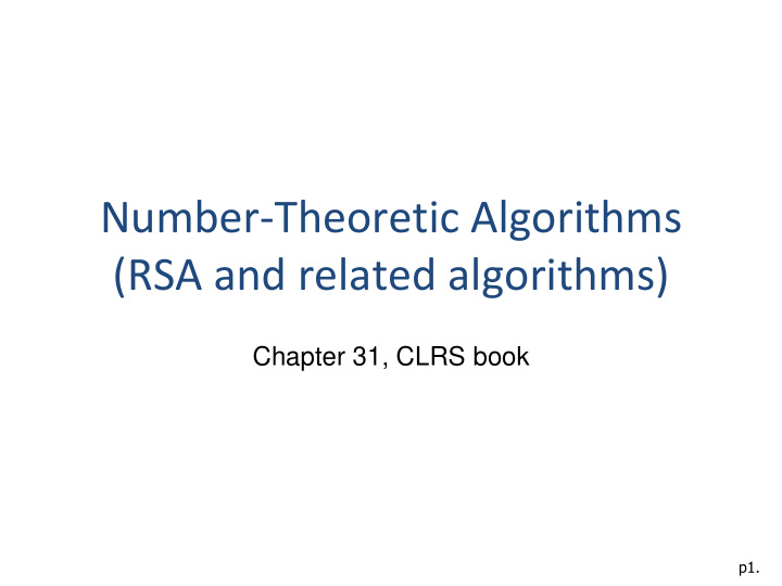 number theoretic algorithms