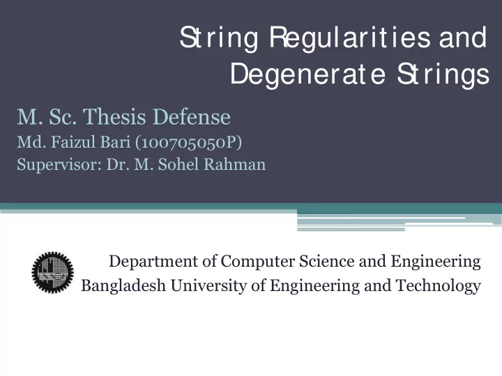 s tring regularities and degenerate s trings