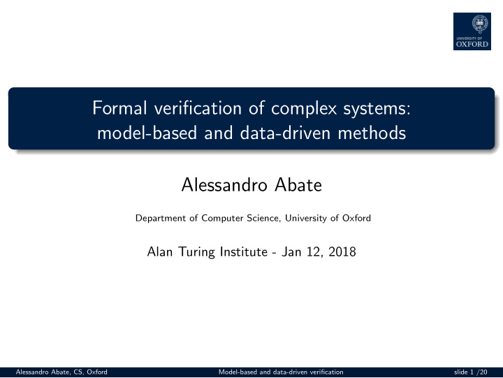 formal verification of complex systems model based and