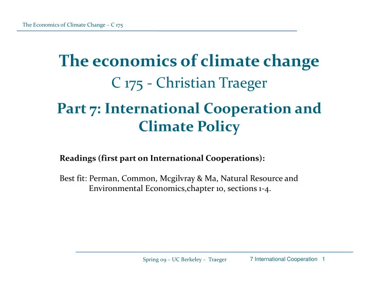 the economics of climate change