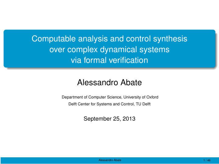 computable analysis and control synthesis over complex