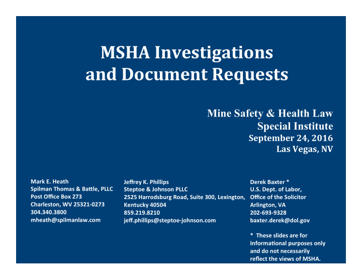 msha investigations and document requests