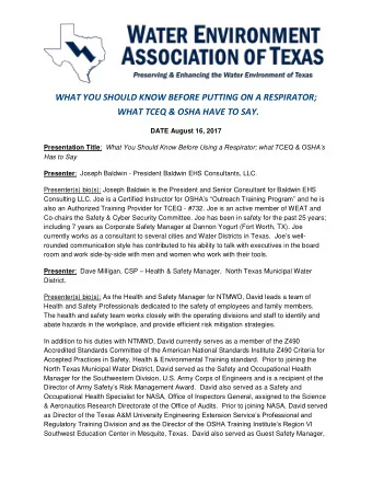 WHAT YOU SHOULD KNOW BEFORE PUTTING ON A RESPIRATOR;  WHAT TCEQ &amp; OSHA HAVE TO SAY.  DATE
