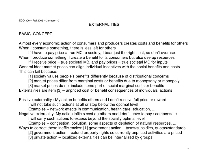 externalities basic concept almost every economic action