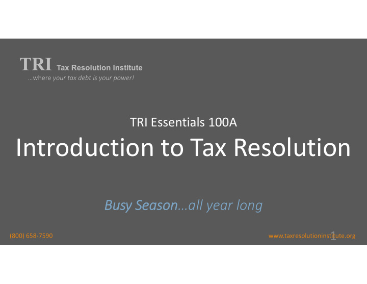 introduction to tax resolution