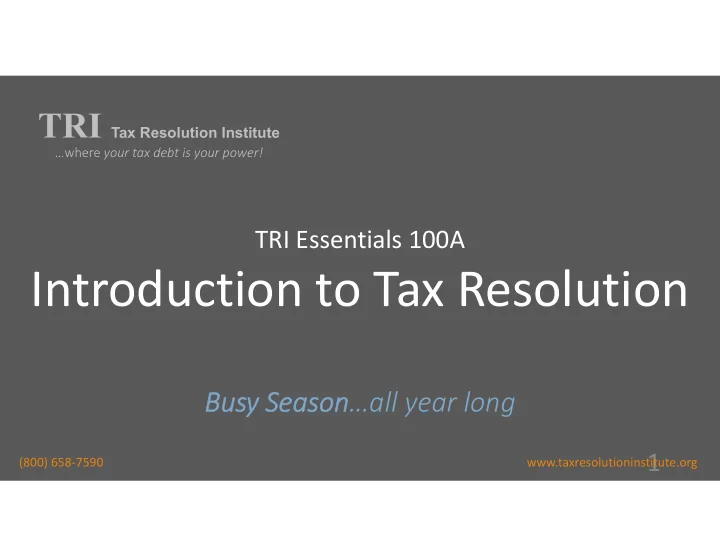 introduction to tax resolution