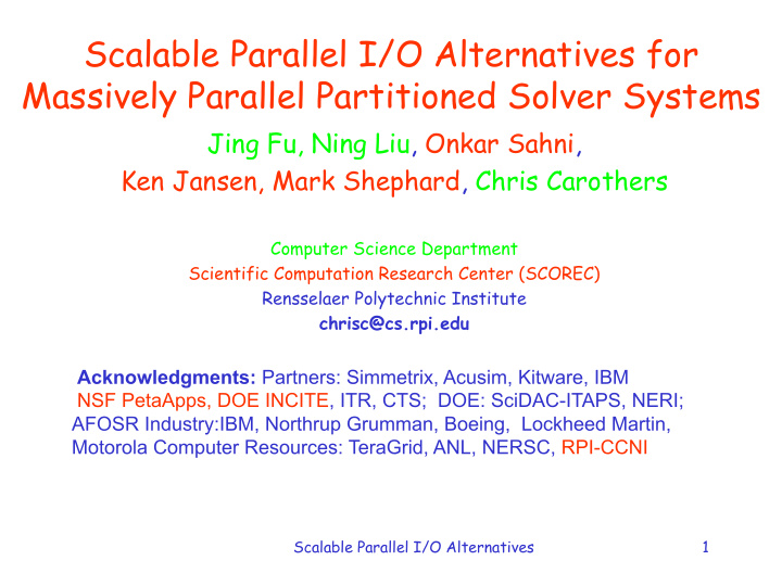 scalable parallel i o alternatives for massively parallel