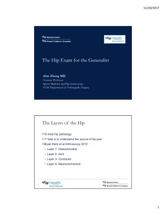 The Hip Exam for the Generalist  Alan Zhang MD  Assistant Professor  Sports Medicine and Hip