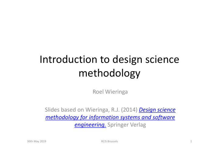 introduction to design science methodology