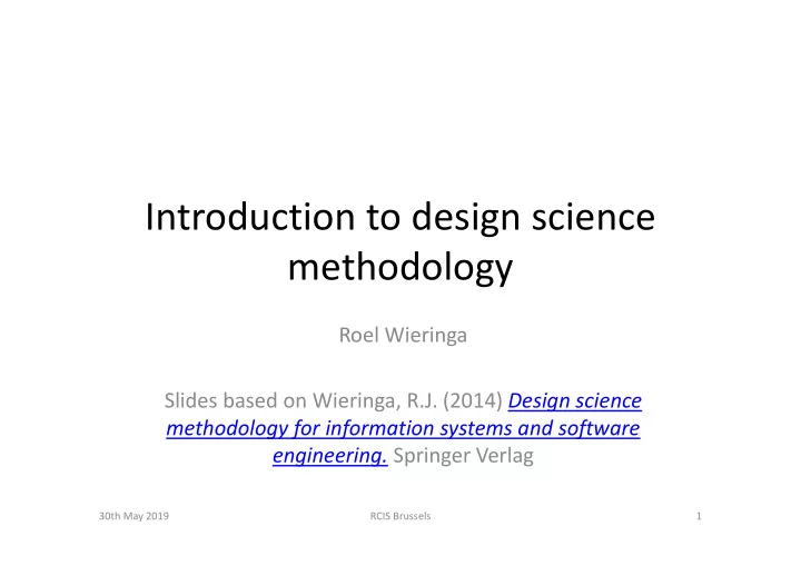 introduction to design science methodology